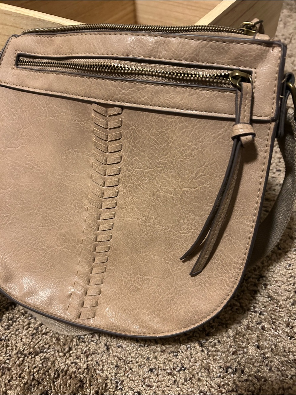 Woven Detail Beige Crossbody Bag - Women Bags